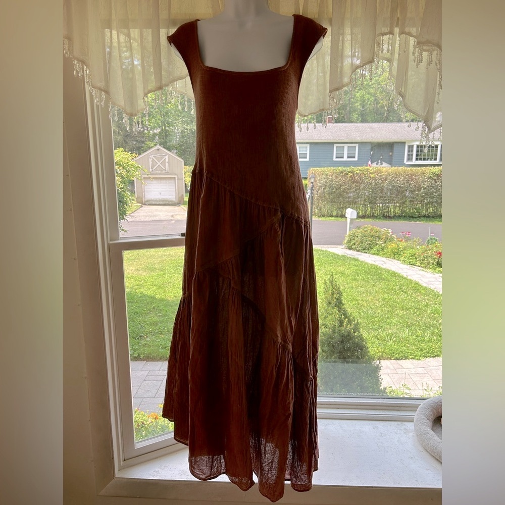 Brown Women's asymmetrical waist Dress weather look fabric